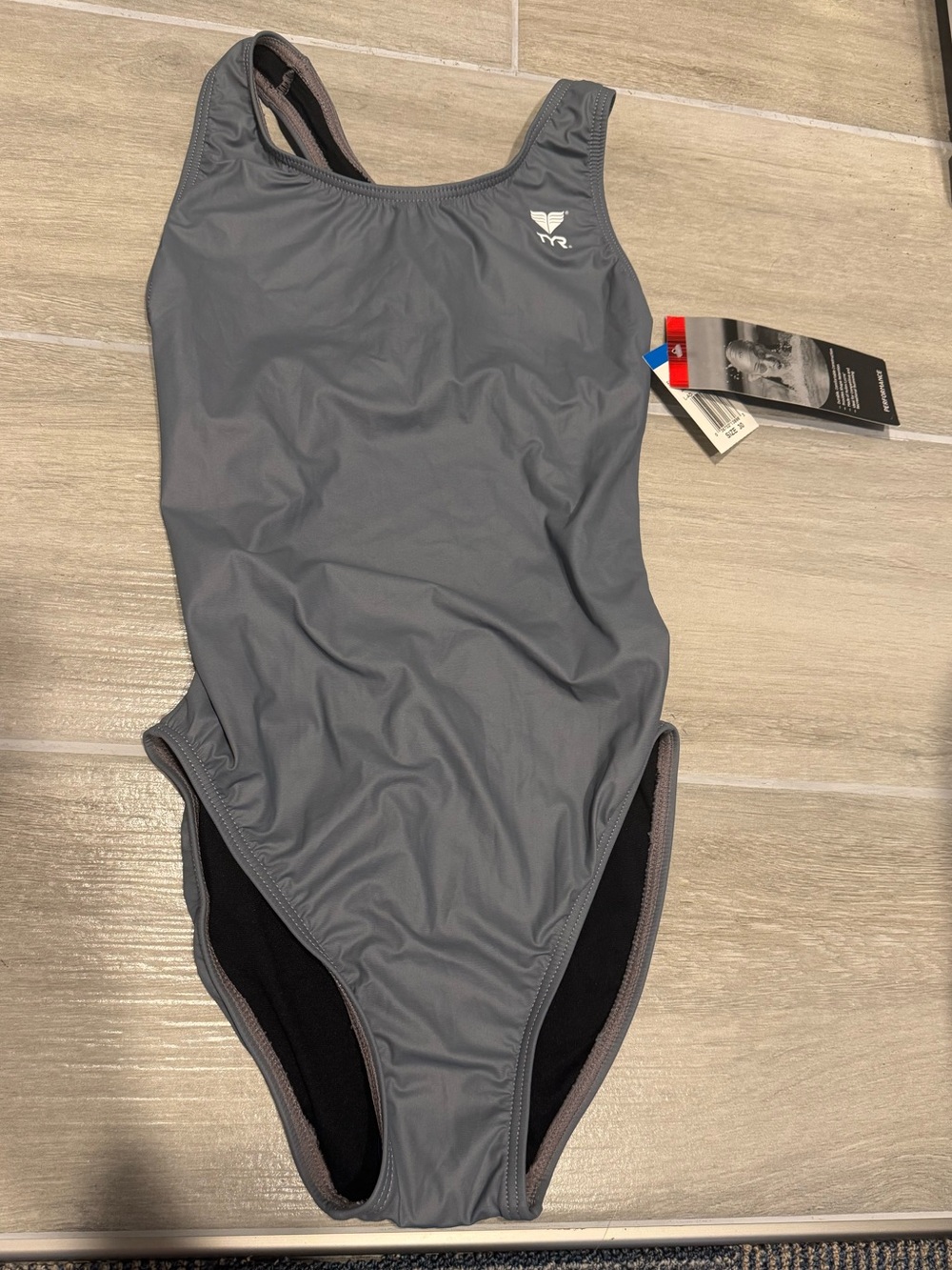 NWT TYR Women's Solid Grey One-Piece Athletic Swimsuit size 30